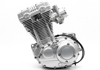 Silver motorcycle engine component isolated on white background