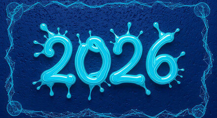 A Modern Abstract 3D Render of the Year 2026 in a Futuristic Liquid Style