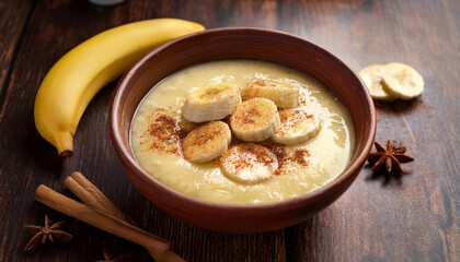 Mingau De Banana Angolan Food Comfort Dish Blending Mashed Bananas Warm Spices And Creamy Texture A Nourishing Bowl Perfect For Breakfast Or Evening Relaxation