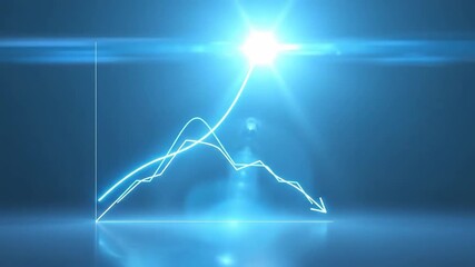 Abstract Glowing Charts with Rising and Falling Lines Against Dark Blue Background and Lens Flare - Powered by Adobe
