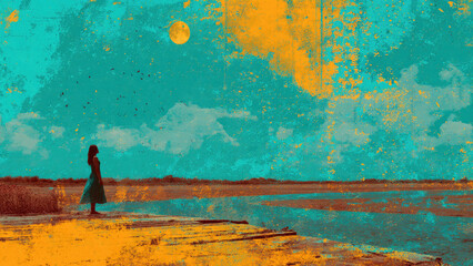 Lady in dress at lake