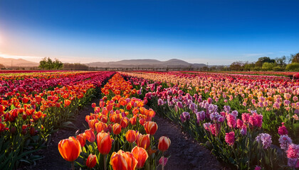 Vibrant Tulip Field In Spring Showcases A Beautiful Array Of Colors Bursting With Life And Freshness Among Blooming Flowers