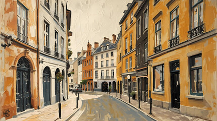 Fototapeta premium Urban street painting illustration with warm tones