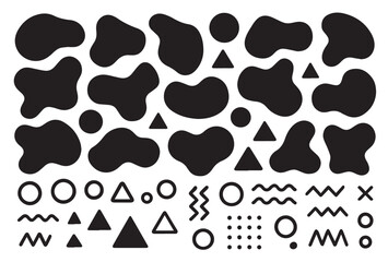 Fototapeta premium Black and white abstract liquid shapes collection, organic fluid blobs silhouette set with geometric outline elements for icons and minimal design