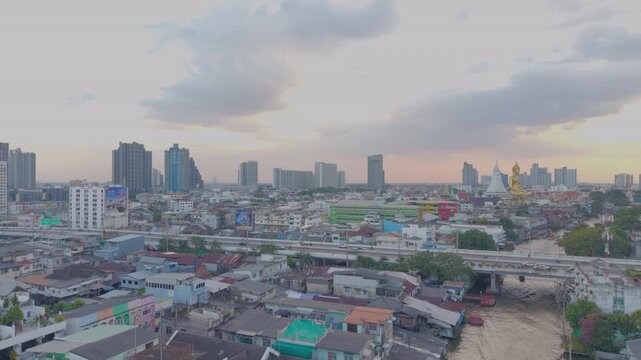 Bangkok, Thailand - 24th December 2025: Aerial View of Bangkok from Chao Phraya River at night