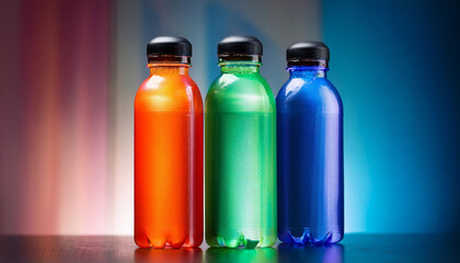 Vibrant Sports Drink Bottles In Dynamic Background