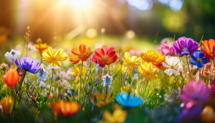 Vibrant Wildflowers Blooming Sunlit Meadow Colorful Petals Fresh Green Grass Bright Sun Rays Illuminating Scenic Nature Rainbow Lgbtq Lgbt Pride Love