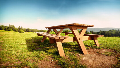 Three Dimensional Illustration Of A Charming Wooden Picnic Bench For Outdoor Leisure