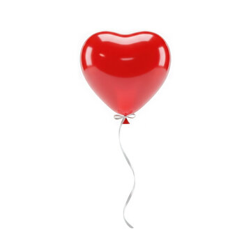 Red heart-shaped balloon floating isolated on transparent background