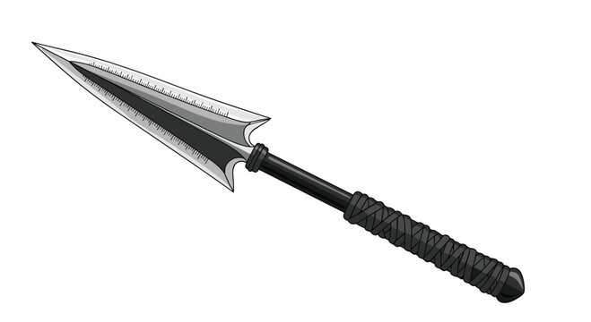 Sharp metallic spear with a wrapped handle depicted in a detailed illustration style suitable for game assets or historical art projects.