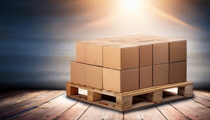 cardboard boxes stacked on wooden pallet for shipping