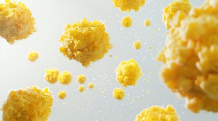 Microscopic view of yellow fat cells or pollen particles floating