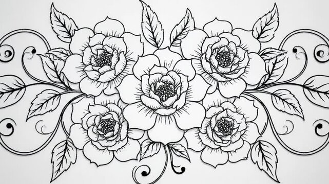 Elegant Floral Border Design Process Time Lapse Black and White Illustration