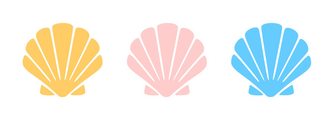 Flat Seashell Collection in Soft Pastel Colors. Minimal Marine Illustration for Beach, Summer, and Coastal Projects