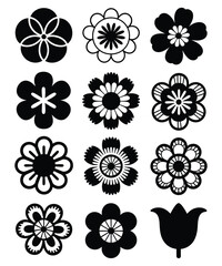 Fototapeta premium set of floral elements Black, white, and blooming.