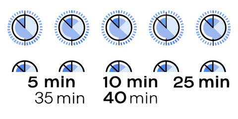 Various timer displays showing different time intervals and minute markings