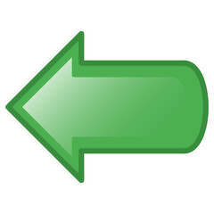 Glossy Green Left Arrow Icon Pointing Back Isolated on Transparent Background