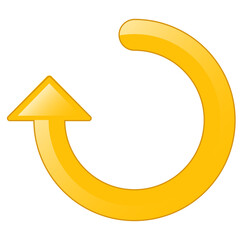 Isolated yellow glossy curved arrow icon for reload or refresh concept.