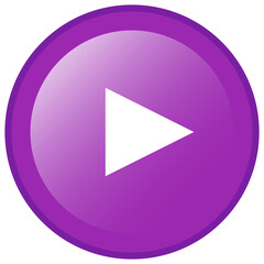 Shiny purple circular Play icon button symbol isolated on transparent background.