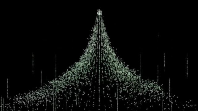 Abstract Digital Christmas Tree Made of Glowing Data Particles. Abstract christmas tree. Binary code. New Year