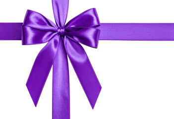 Purple ribbon bow isolated on a transparent background.