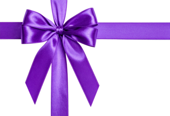 Purple ribbon bow isolated on a transparent background.