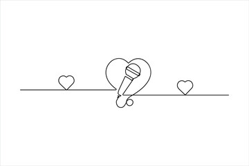 Continuous line drawing of a microphone and a heart symbol