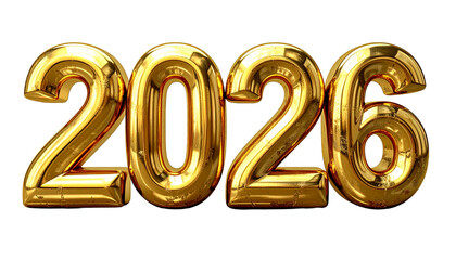 New year 2026 gold number isolated on a transparent background.