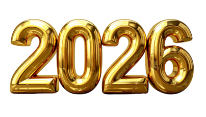 New year 2026 gold number isolated on a transparent background.