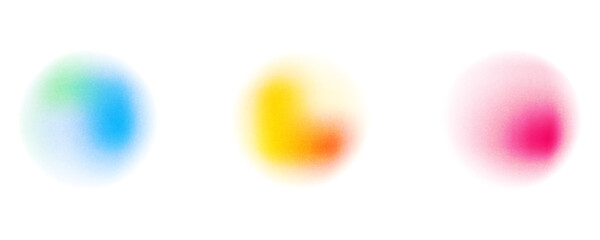 Set color circle gradient noise gradation. Abstract colorful watercolor blur mesh on isolated transparent background. Circle shape png.