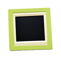 Empty green picture frame with cream border blank display for photo or artwork isolated on white background