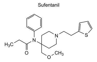 Fototapeta premium Sufentanil, chemical structure of sufentanil, drug substance