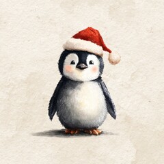 Cute Winter Penguin in Santa Hat with Warm Holiday Spirit