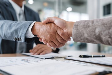 People shaking hands to finalize an insurance agreement