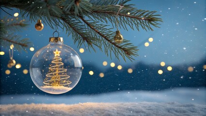 christmas tree decorations on snow