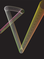 V written in Dynamic Intersecting Luminous Gradient Wireframe Tubes on Black