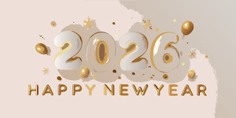 Elegant new year 2026 celebration with golden confetti and soft beige tones © Ratan