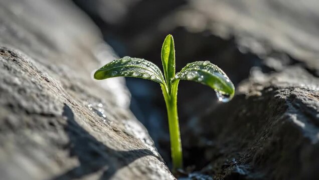 A Tiny Green Sprout Emerges Through Dry Cracked Earth.