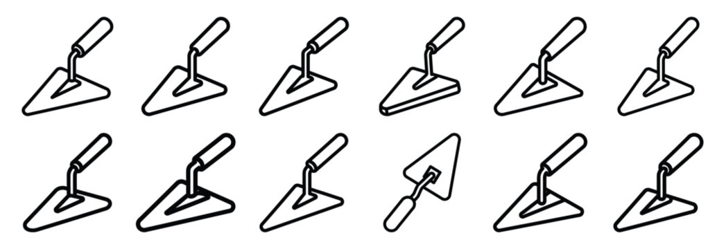 Set of outline icons concrete trowel . construction simple line isolated icon set collection