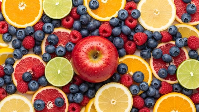 Assorted fresh organic berries including strawberries blueberries and raspberries with orange slices on a white background for a healthy breakfast or sweet dessert nutrition concept - Powered by Adobe