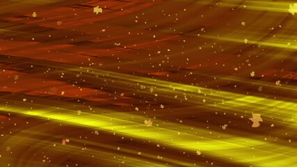 Abstract digital art featuring warm, flowing wave-like patterns in golden and amber hues, speckled with falling golden leaves and tiny particles creating a sense of gentle movement and transition.