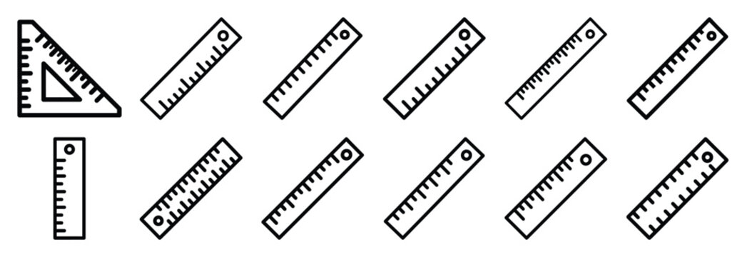 Set of outline icons construction ruler . construction simple line isolated icon set collection