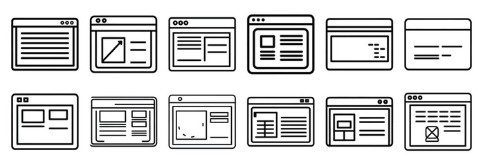 Set of outline icons digital blueprint . construction simple line isolated icon set collection