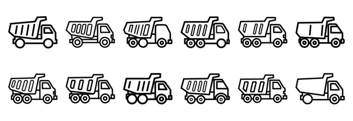 Set of outline icons dump truck . construction simple line isolated icon set collection © SreeAtul