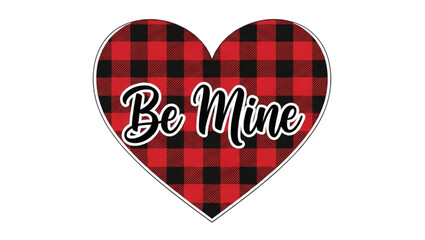 The phrase "Be Mine" is written across the center of the heart in a stylized black script font with a white outline. Set against a plain white background, for Valentine's Day.