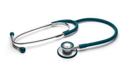 Professional teal stethoscope for medical diagnosis on a clean white background, symbolizing healthcare and expert patient examination with precise clarity