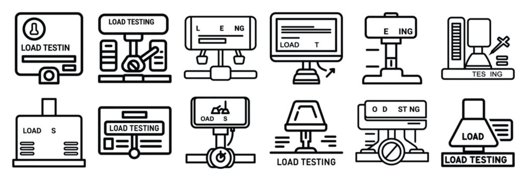 Set of outline icons load testing . construction simple line isolated icon set collection
