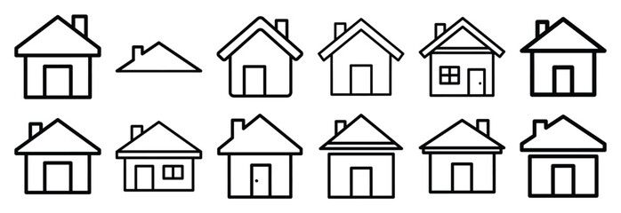 Set of outline icons residential construction . construction simple line isolated icon set collection