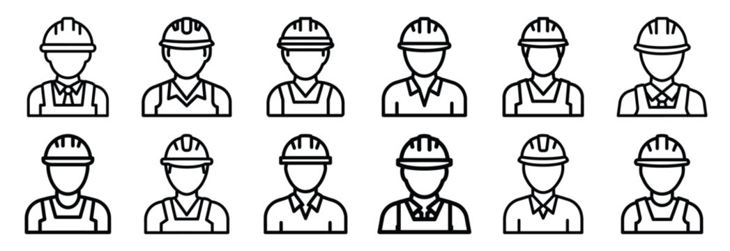 Set of outline icons site supervisor . construction simple line isolated icon set collection