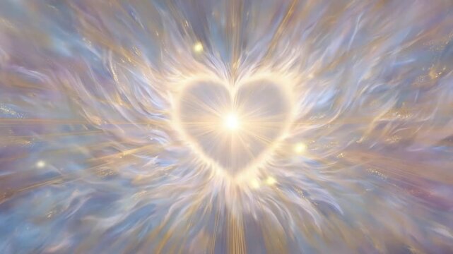 A glowing heart of light with waves of energy &ndash; an abstract spiritual background. Love, harmony, healing, spirituality, positive emotional energy. Meditation 
